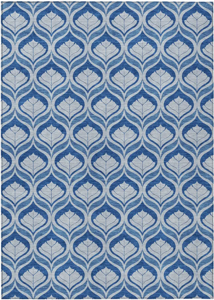 Navy Blue And Sky Blue Geometric Washable Indoor Outdoor Area Rug Photo 1