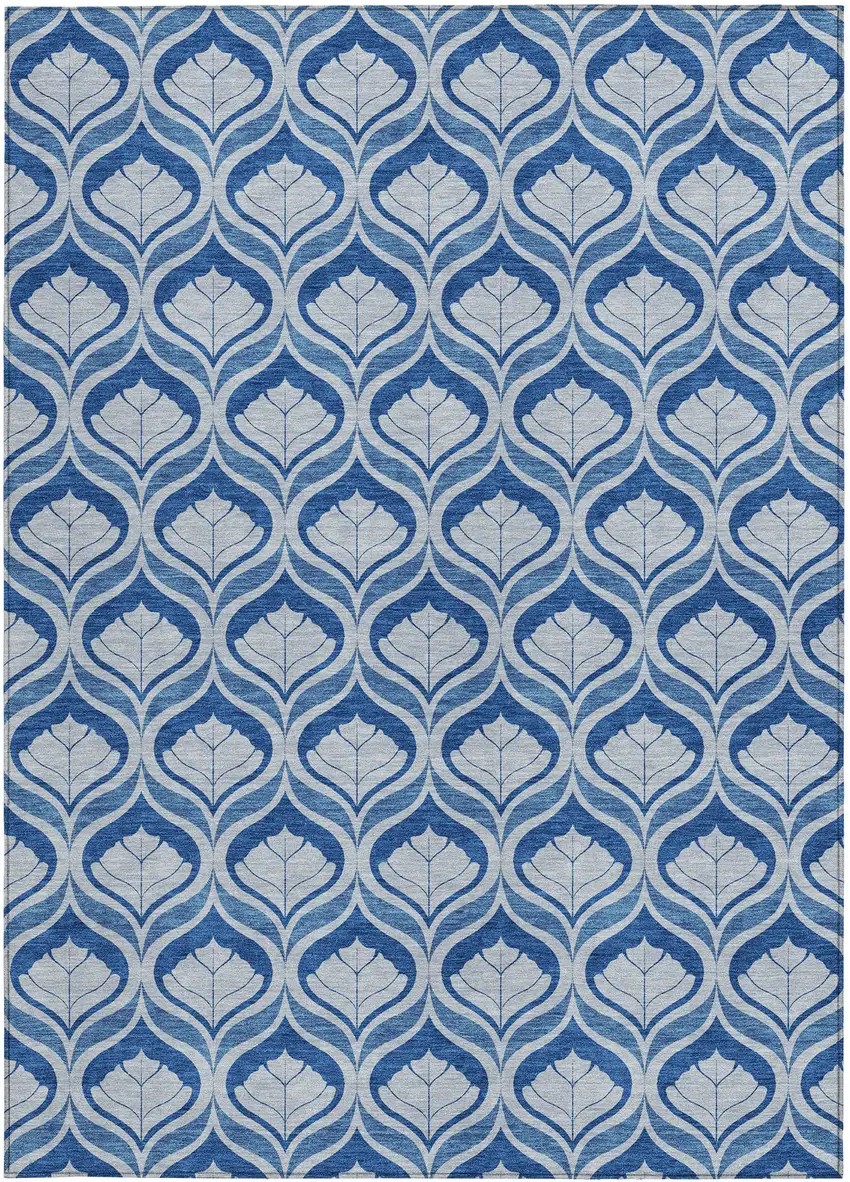 Navy Blue And Sky Blue Geometric Washable Indoor Outdoor Area Rug Photo 3