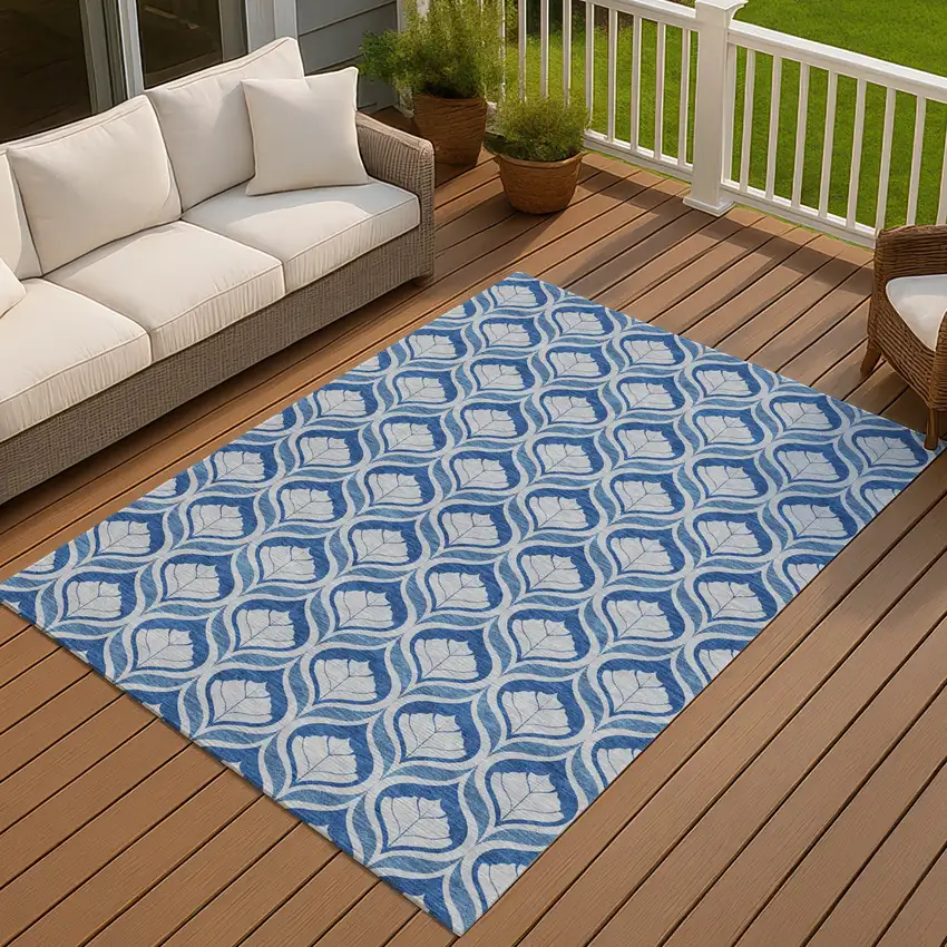 Navy Blue And Sky Blue Geometric Washable Indoor Outdoor Area Rug Photo 4