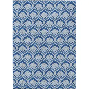 Photo of Navy Blue And Sky Blue Geometric Washable Indoor Outdoor Area Rug