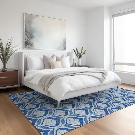 Navy Blue And Sky Blue Geometric Washable Indoor Outdoor Area Rug Photo 6