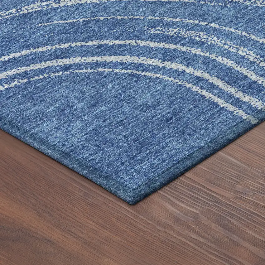 Navy Blue And Sky Blue Geometric Washable Indoor Outdoor Area Rug Photo 9