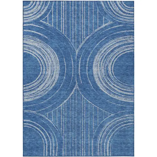Navy Blue And Sky Blue Geometric Washable Indoor Outdoor Area Rug Photo 7