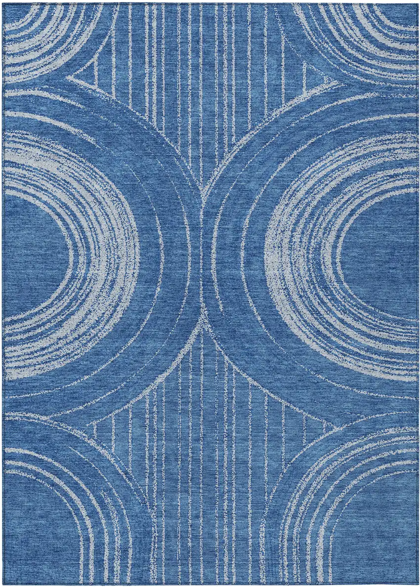 Navy Blue And Sky Blue Geometric Washable Indoor Outdoor Area Rug Photo 7