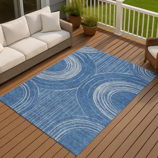 Navy Blue And Sky Blue Geometric Washable Indoor Outdoor Area Rug Photo 2