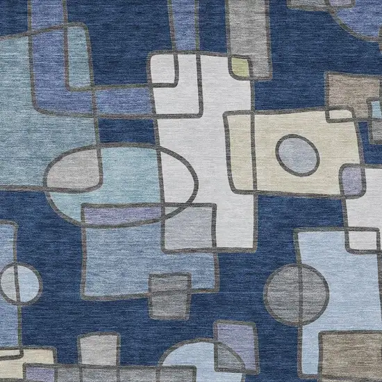 Navy Blue And Sky Blue Geometric Washable Indoor Outdoor Area Rug Photo 2