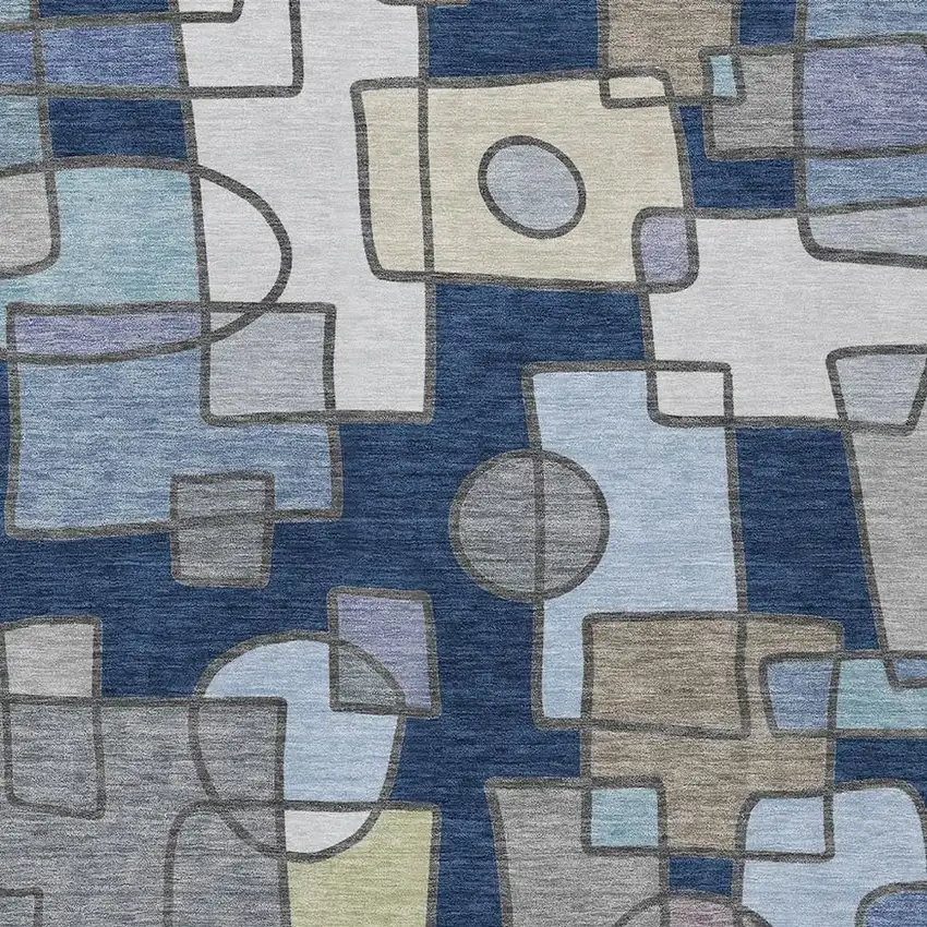 Navy Blue And Sky Blue Geometric Washable Indoor Outdoor Area Rug Photo 2
