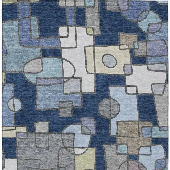 Navy Blue And Sky Blue Geometric Washable Indoor Outdoor Area Rug Photo 3