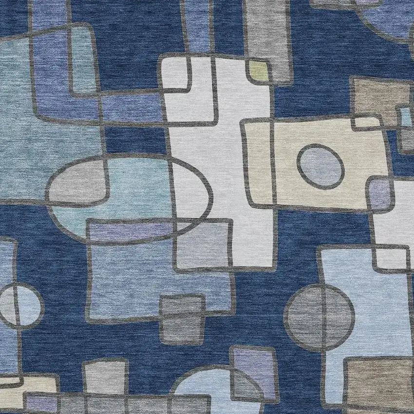 Navy Blue And Sky Blue Geometric Washable Indoor Outdoor Area Rug Photo 2