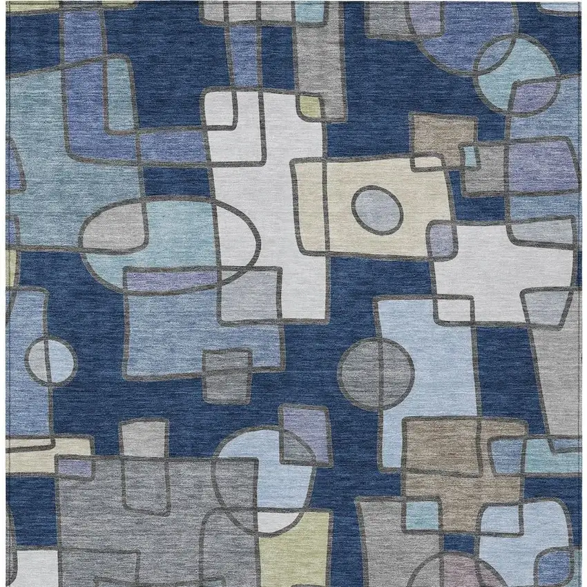 Navy Blue And Sky Blue Geometric Washable Indoor Outdoor Area Rug Photo 9