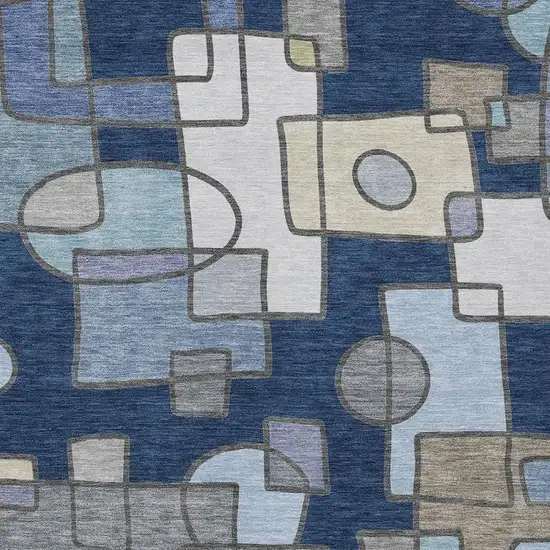 Navy Blue And Sky Blue Geometric Washable Indoor Outdoor Area Rug Photo 8