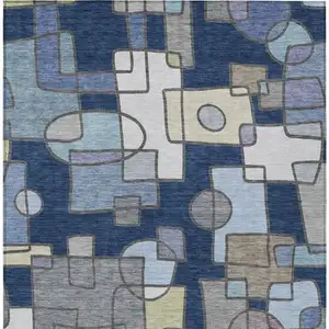 Photo of Navy Blue And Sky Blue Geometric Washable Indoor Outdoor Area Rug