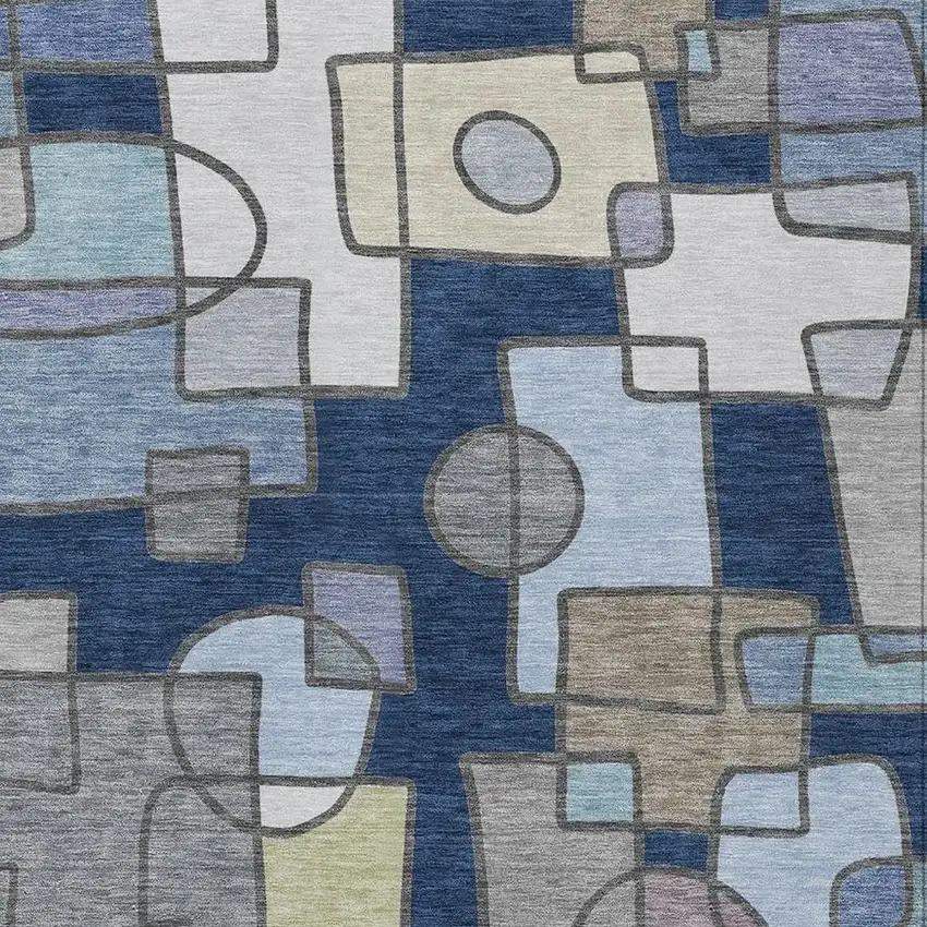 Navy Blue And Sky Blue Geometric Washable Indoor Outdoor Area Rug Photo 2
