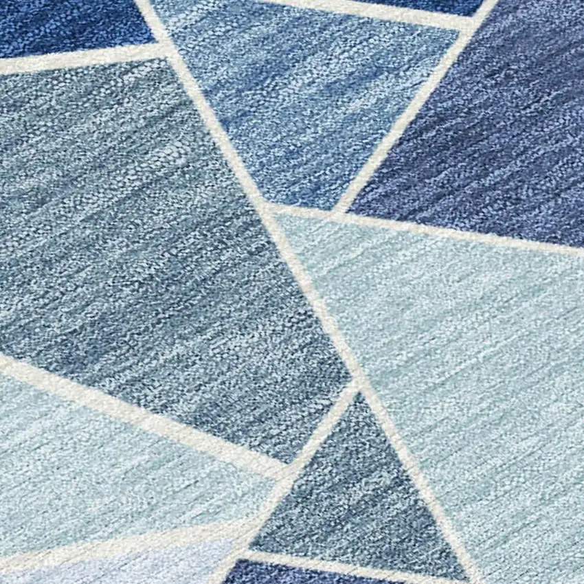 Navy Blue And Sky Blue Geometric Washable Indoor Outdoor Area Rug Photo 1