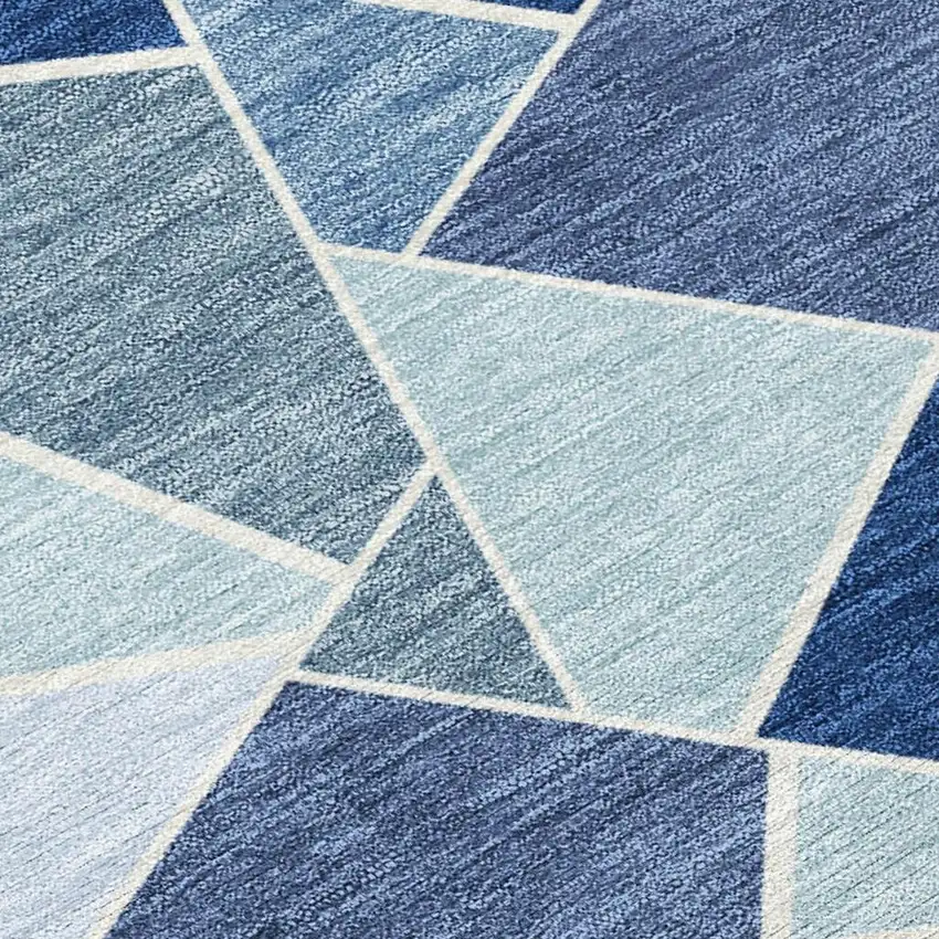 Navy Blue And Sky Blue Geometric Washable Indoor Outdoor Area Rug Photo 3