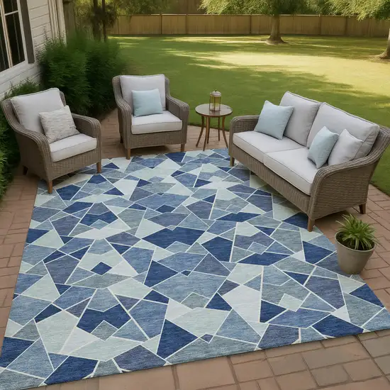 Navy Blue And Sky Blue Geometric Washable Indoor Outdoor Area Rug Photo 4