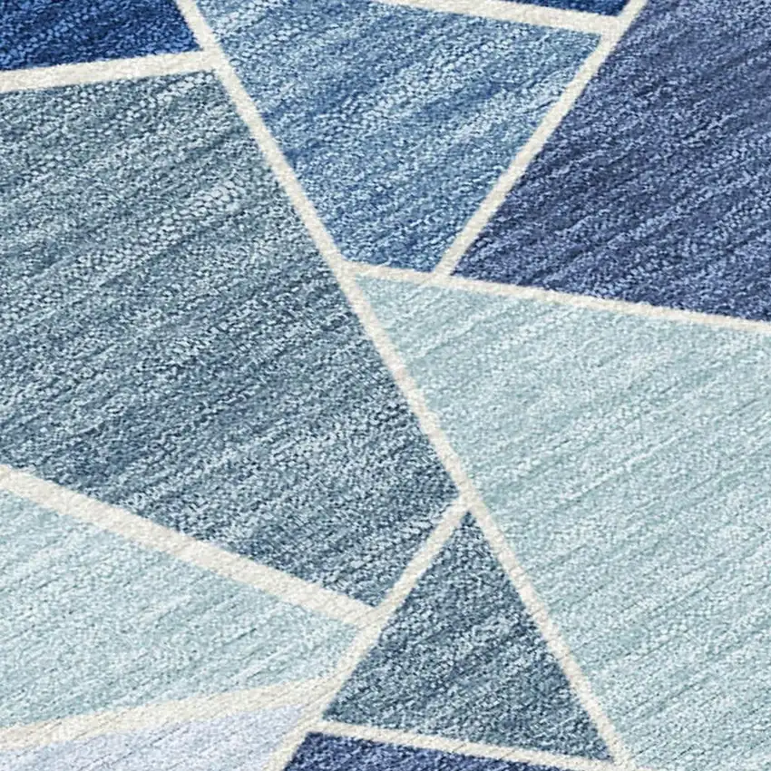 Navy Blue And Sky Blue Geometric Washable Indoor Outdoor Area Rug Photo 1