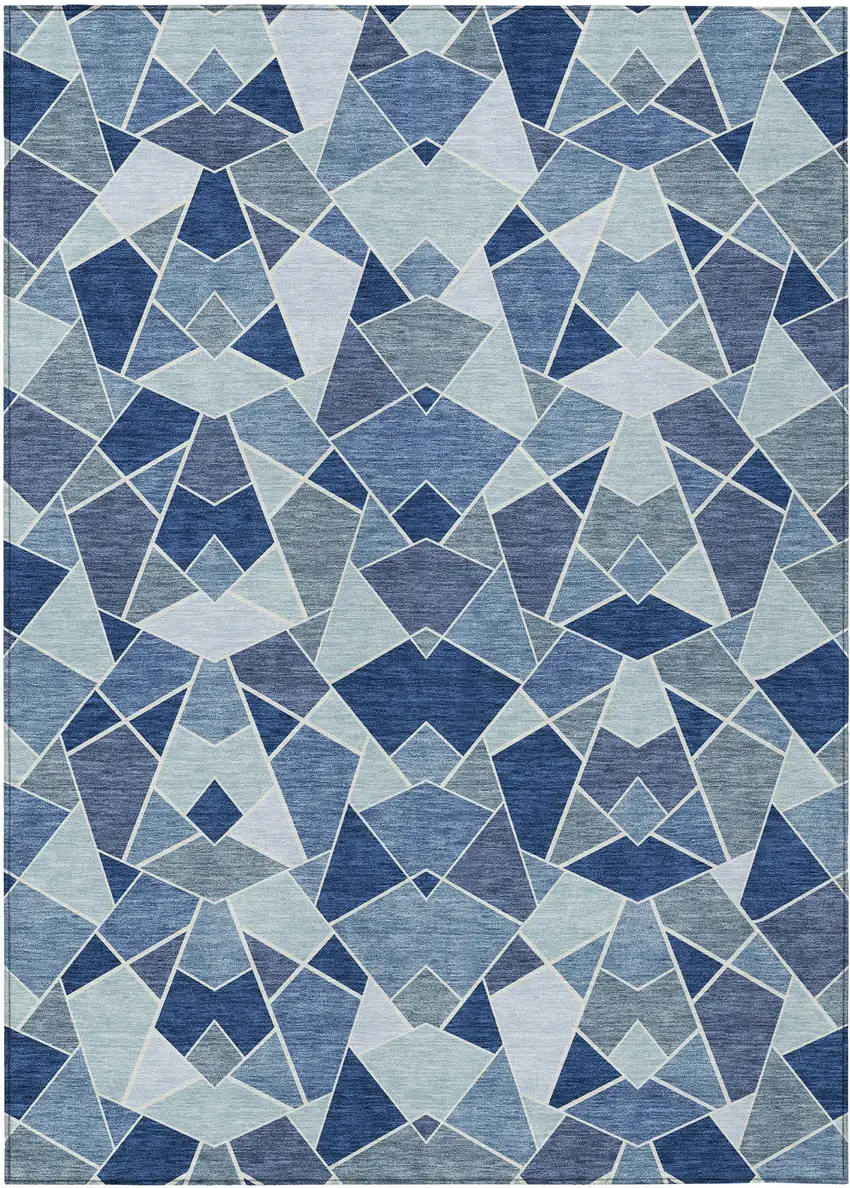 Navy Blue And Sky Blue Geometric Washable Indoor Outdoor Area Rug Photo 8