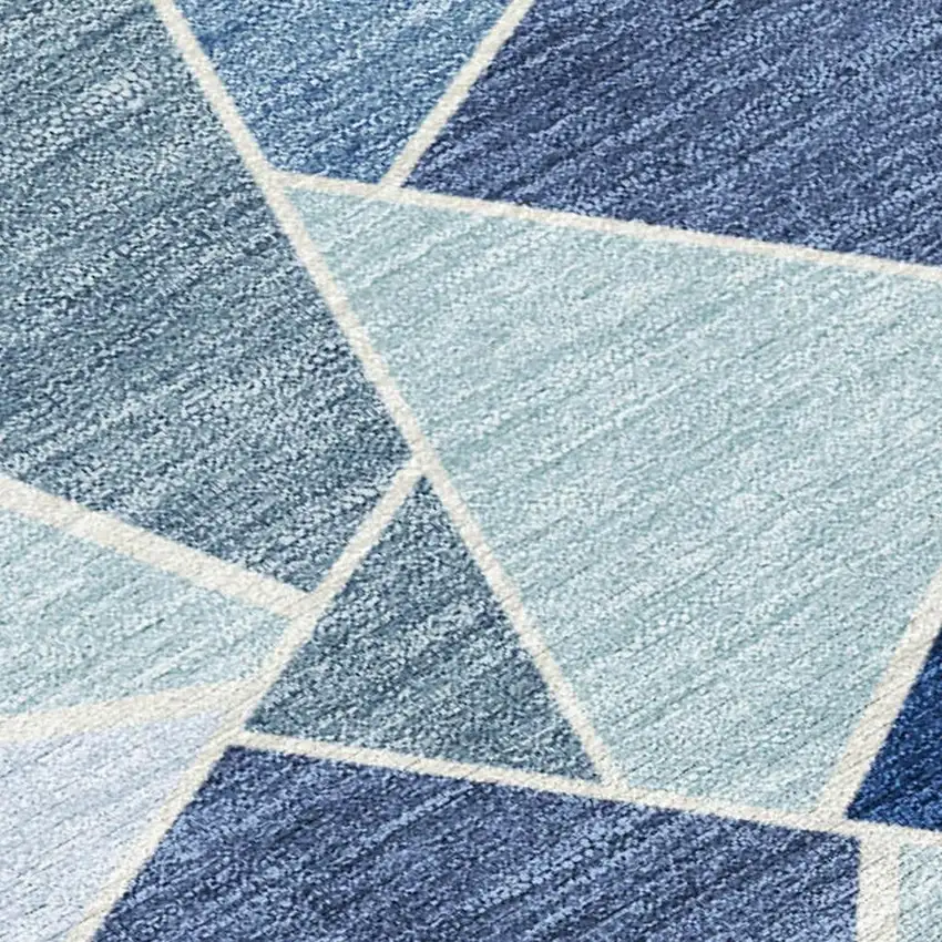 Navy Blue And Sky Blue Geometric Washable Indoor Outdoor Area Rug Photo 1