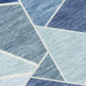 Photo of Navy Blue And Sky Blue Geometric Washable Indoor Outdoor Area Rug