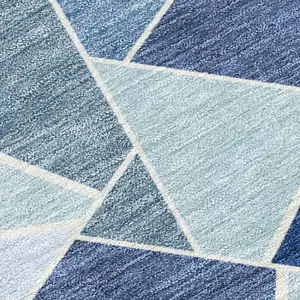 Photo of Navy Blue And Sky Blue Geometric Washable Indoor Outdoor Area Rug