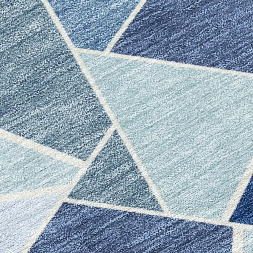 Navy Blue And Sky Blue Geometric Washable Indoor Outdoor Area Rug Photo 1