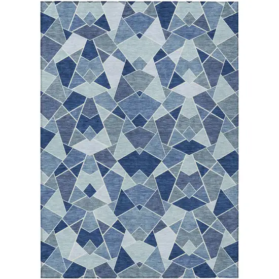 Navy Blue And Sky Blue Geometric Washable Indoor Outdoor Area Rug Photo 8