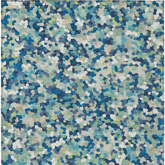 Navy Blue And Sky Blue Geometric Washable Indoor Outdoor Area Rug Photo 3