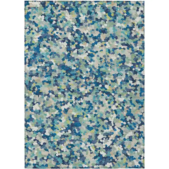 Navy Blue And Sky Blue Geometric Washable Indoor Outdoor Area Rug Photo 1