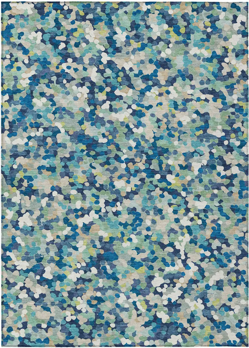 Navy Blue And Sky Blue Geometric Washable Indoor Outdoor Area Rug Photo 1