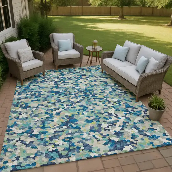 Navy Blue And Sky Blue Geometric Washable Indoor Outdoor Area Rug Photo 4