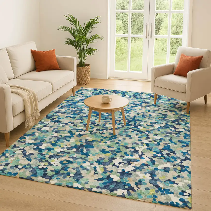 Navy Blue And Sky Blue Geometric Washable Indoor Outdoor Area Rug Photo 5