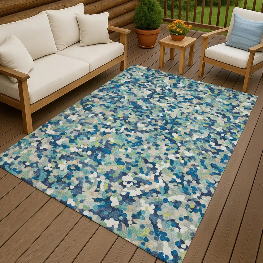 Navy Blue And Sky Blue Geometric Washable Indoor Outdoor Area Rug Photo 7