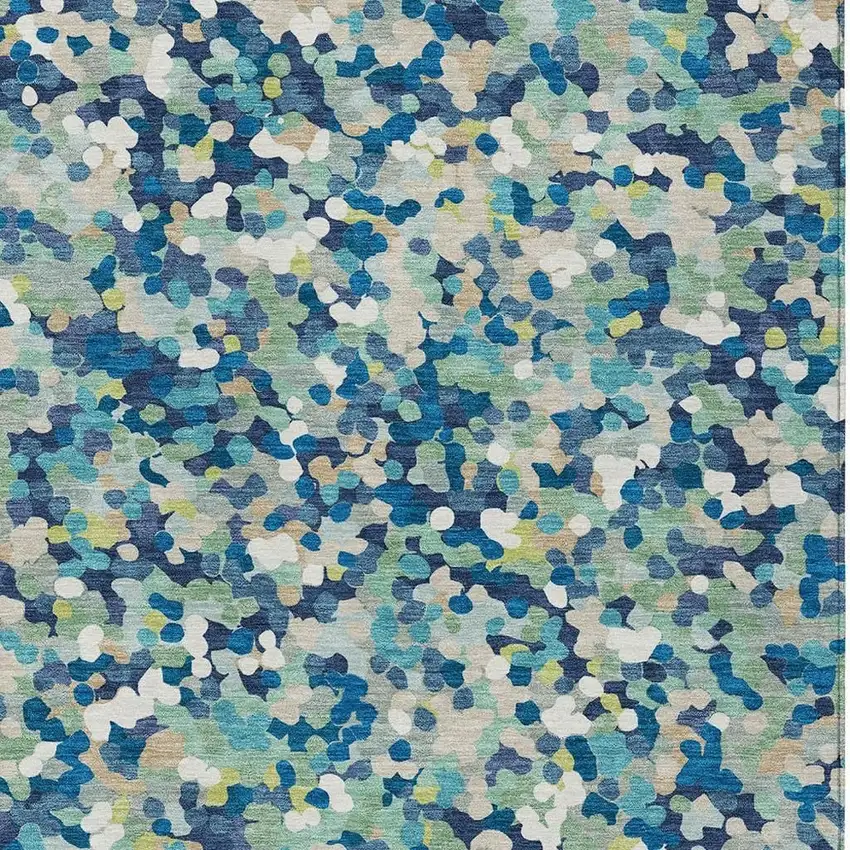 Navy Blue And Sky Blue Geometric Washable Indoor Outdoor Area Rug Photo 2