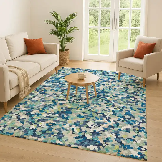 Navy Blue And Sky Blue Geometric Washable Indoor Outdoor Area Rug Photo 5
