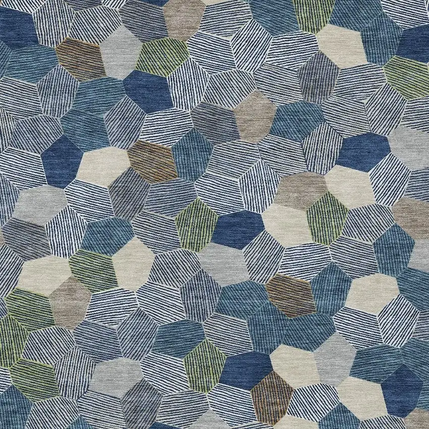 Navy Blue And Sky Blue Geometric Washable Indoor Outdoor Area Rug Photo 2