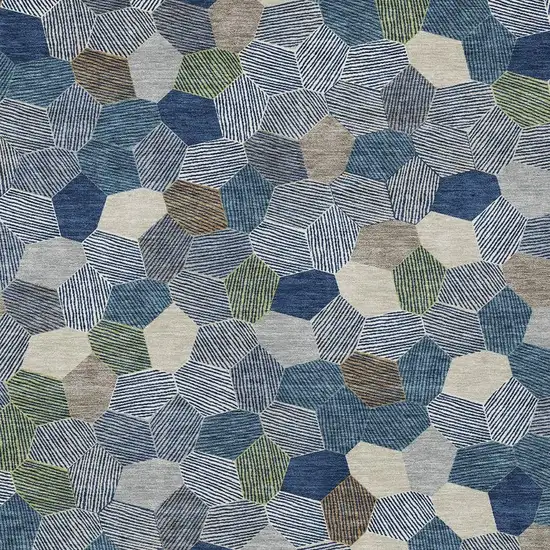 Navy Blue And Sky Blue Geometric Washable Indoor Outdoor Area Rug Photo 2