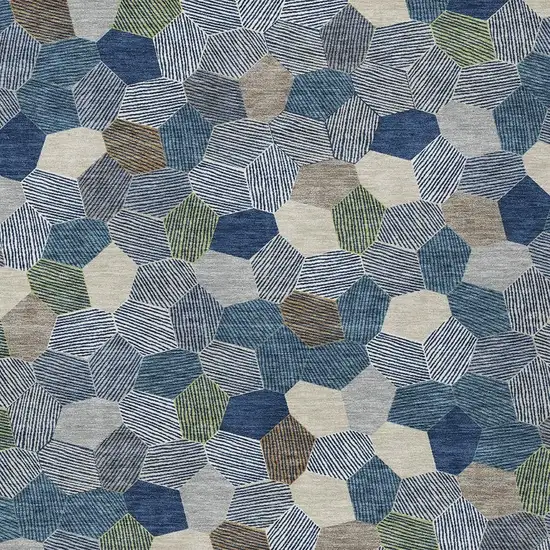 Navy Blue And Sky Blue Geometric Washable Indoor Outdoor Area Rug Photo 2