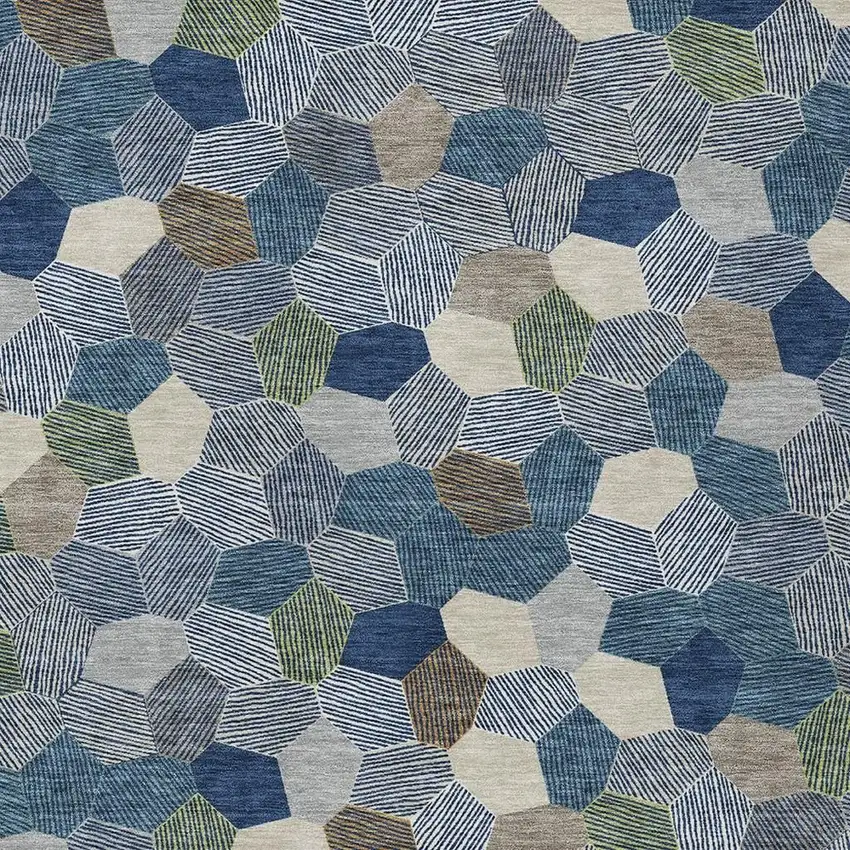 Navy Blue And Sky Blue Geometric Washable Indoor Outdoor Area Rug Photo 2