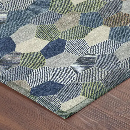 Navy Blue And Sky Blue Geometric Washable Indoor Outdoor Area Rug Photo 4