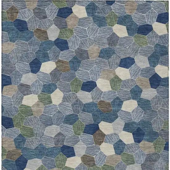 Navy Blue And Sky Blue Geometric Washable Indoor Outdoor Area Rug Photo 3