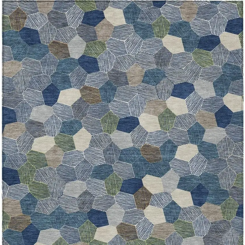 Navy Blue And Sky Blue Geometric Washable Indoor Outdoor Area Rug Photo 3
