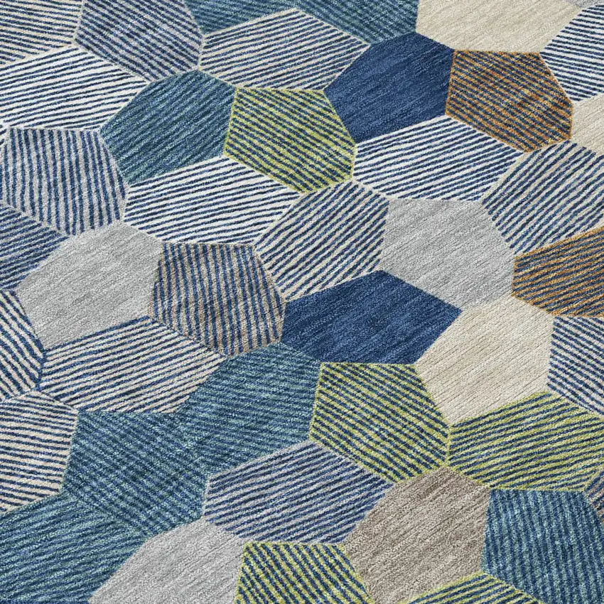 Navy Blue And Sky Blue Geometric Washable Indoor Outdoor Area Rug Photo 5