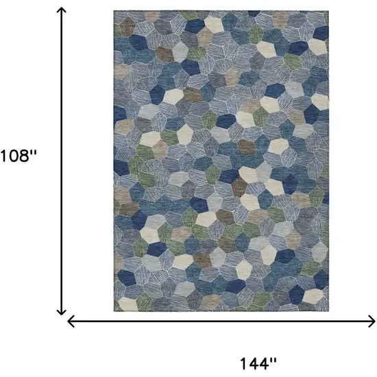 Navy Blue And Sky Blue Geometric Washable Indoor Outdoor Area Rug Photo 6
