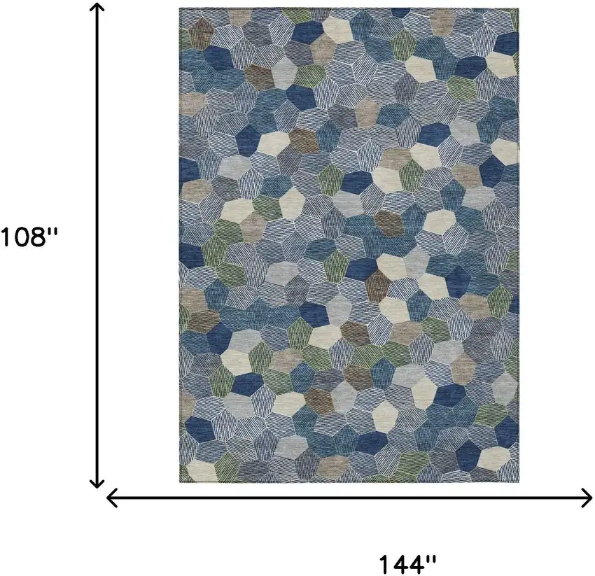 Navy Blue And Sky Blue Geometric Washable Indoor Outdoor Area Rug Photo 6