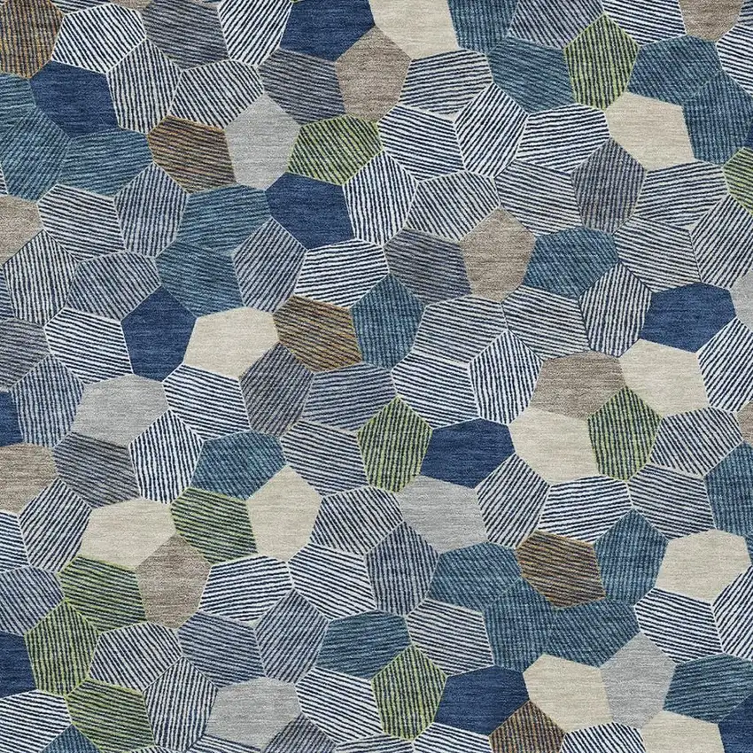 Navy Blue And Sky Blue Geometric Washable Indoor Outdoor Area Rug Photo 2