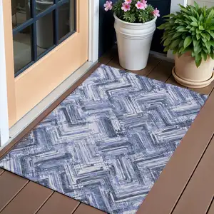 Photo of Navy Blue And Sky Blue Geometric Washable Indoor Outdoor Area Rug