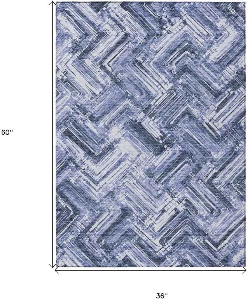 Navy Blue And Sky Blue Geometric Washable Indoor Outdoor Area Rug Photo 3