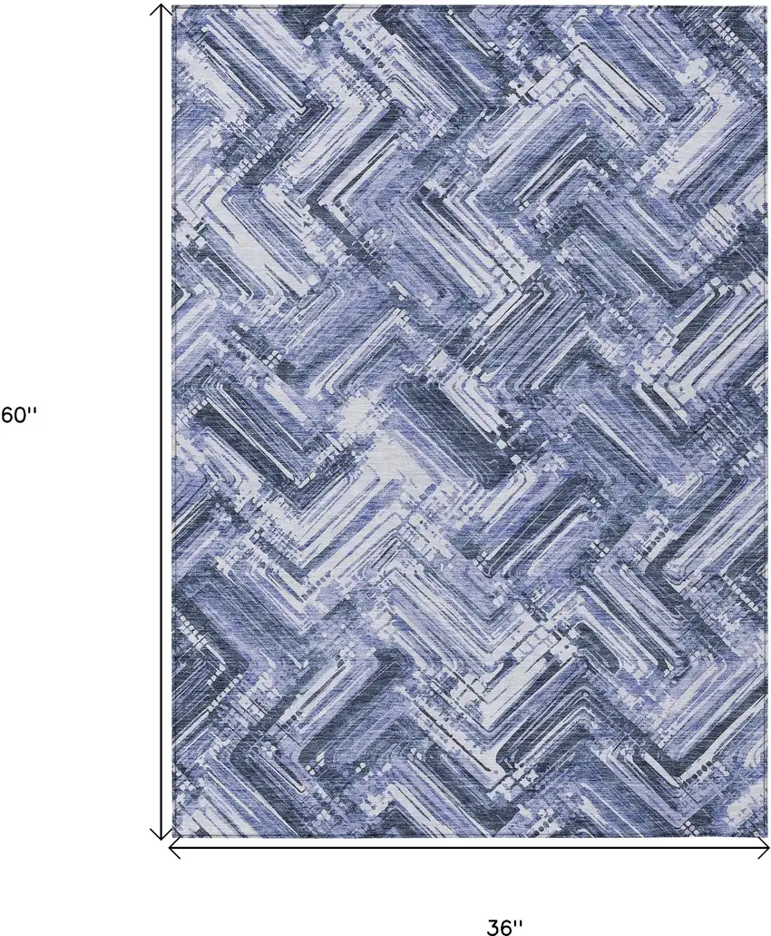 Navy Blue And Sky Blue Geometric Washable Indoor Outdoor Area Rug Photo 3
