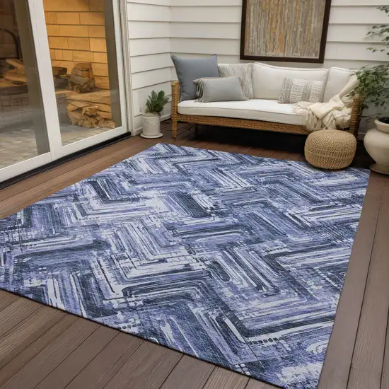 Navy Blue And Sky Blue Geometric Washable Indoor Outdoor Area Rug Photo 9